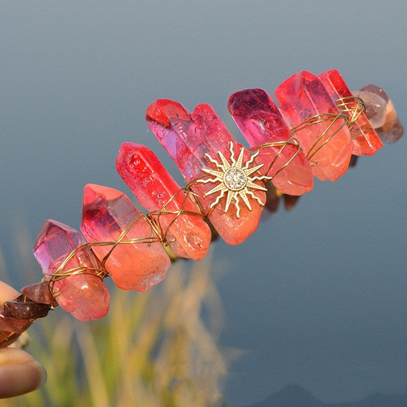 Natural Electroplated Crystal With Natural Gravel Headband