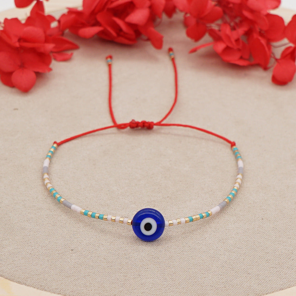 Simple Glass Lucky Eye Beaded Couple Bracelet