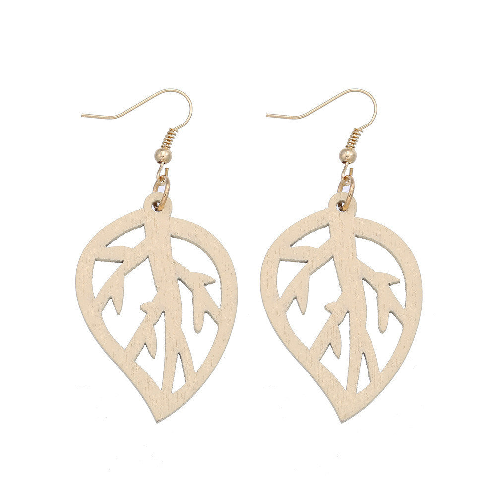 Fashion Natural Wood Leaf Earrings