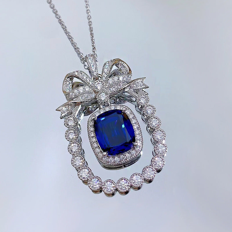 Silver Necklace Sapphire Pendant Female