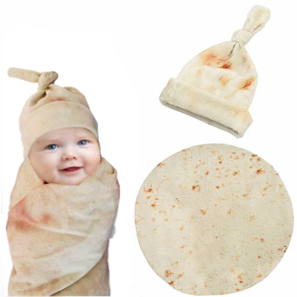 Newborn Baby Burrito Swaddle Blanket with Hat Adorable Gift for Boys and Girls