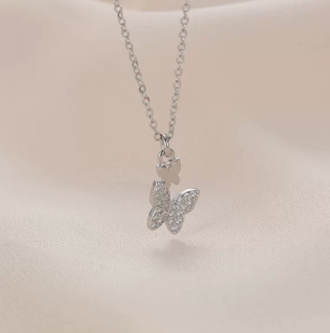 Butterfly Necklace Women's 999 Sterling Silver Diamond Pendant