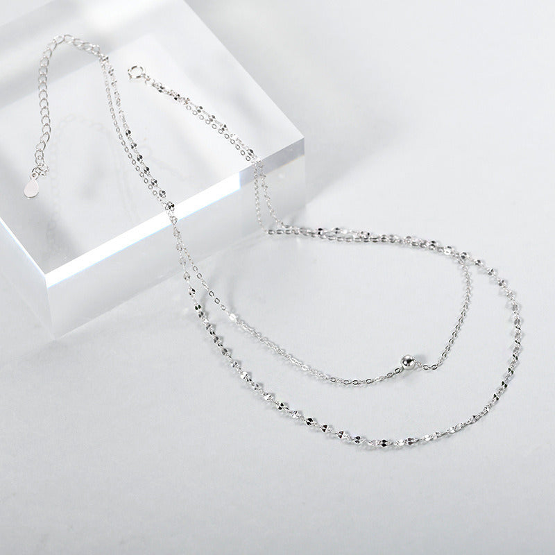 Women's Fashion Sterling Silver Necklace Light Beads Double Layer Clavicle Chain