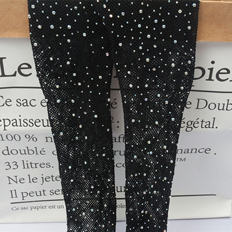 Rhinestone Stockings Black Ins Thin Fish Mouth Pantyhose