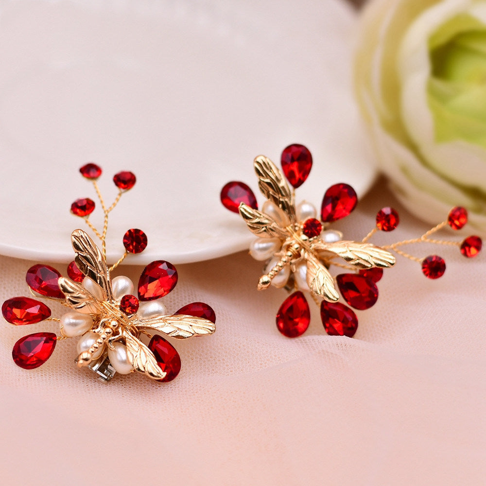 Removable Alloy Pearl Red Rhinestone Shoe Buckle Accessory