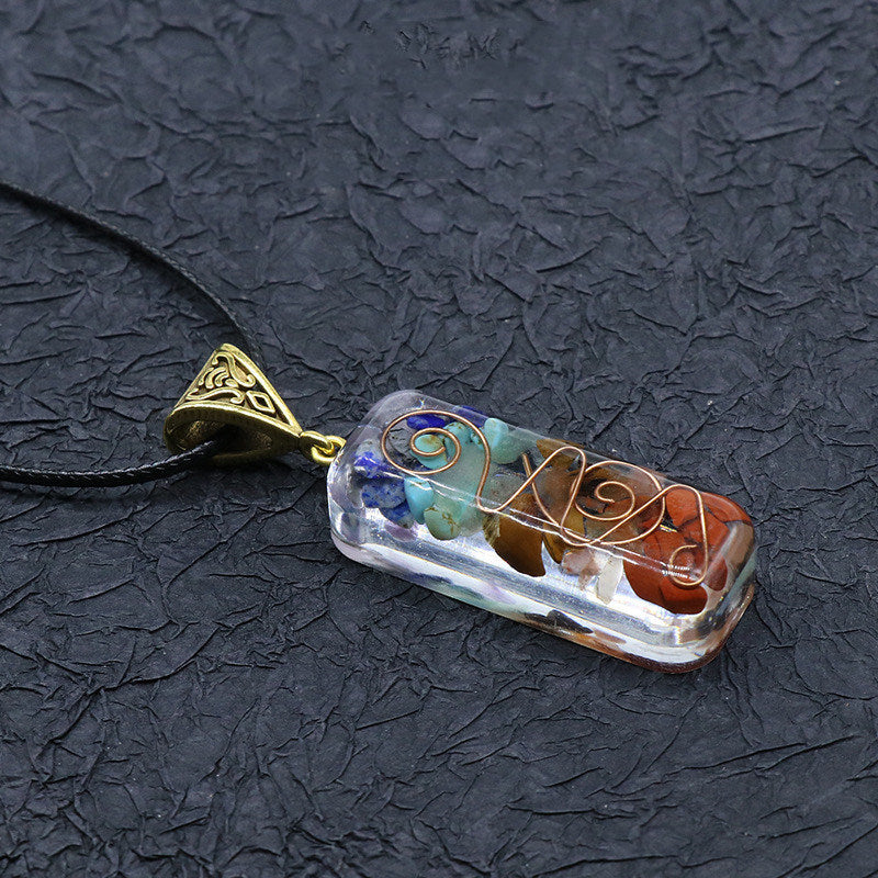 Colorful Gravel Necklace Resin Glue Wrapped Natural Stone Pendant