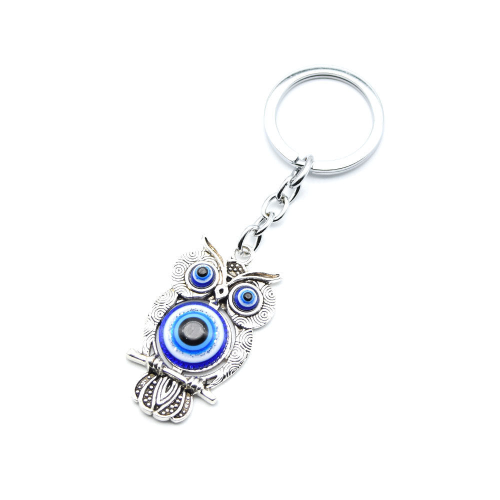 Blue Glaze Owl Men's Key Pendant