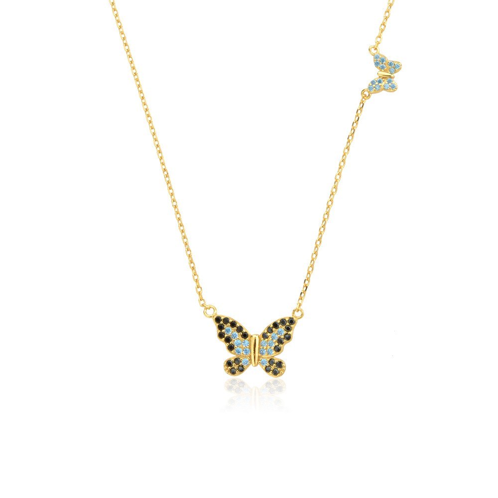 S925 Sterling Silver Butterfly White Stone Pendant Necklace