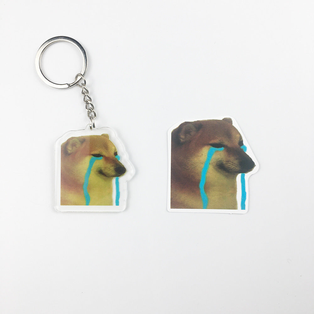 Cartoon Cute Dog Crying Acrylic Transparent Keychain