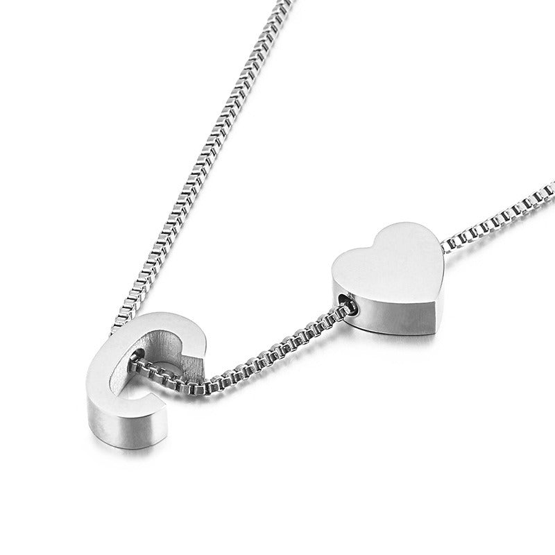 Peach Heart 26 Letters Love Letter Titanium Steel Necklace