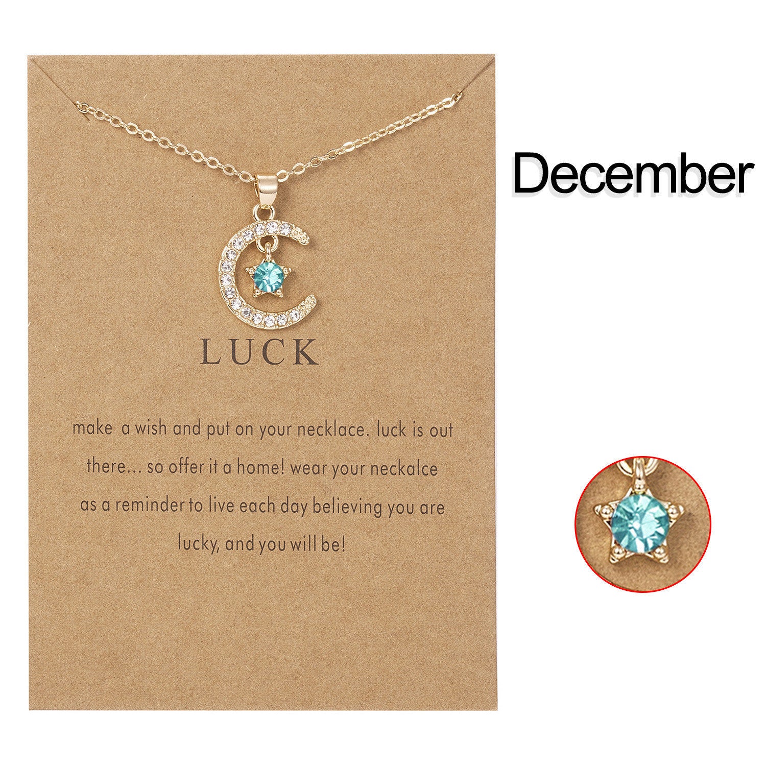 Stone Month Necklace December XINGX Pendant Paper Card Necklace For Women