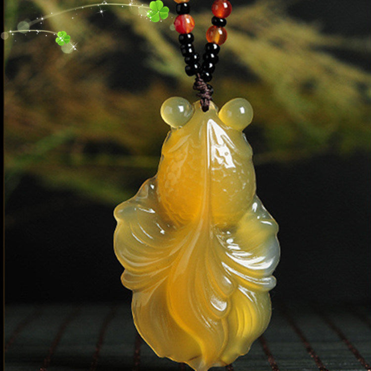 Yellow Agate Chalcedony Goldfish Jade Pendant Necklace