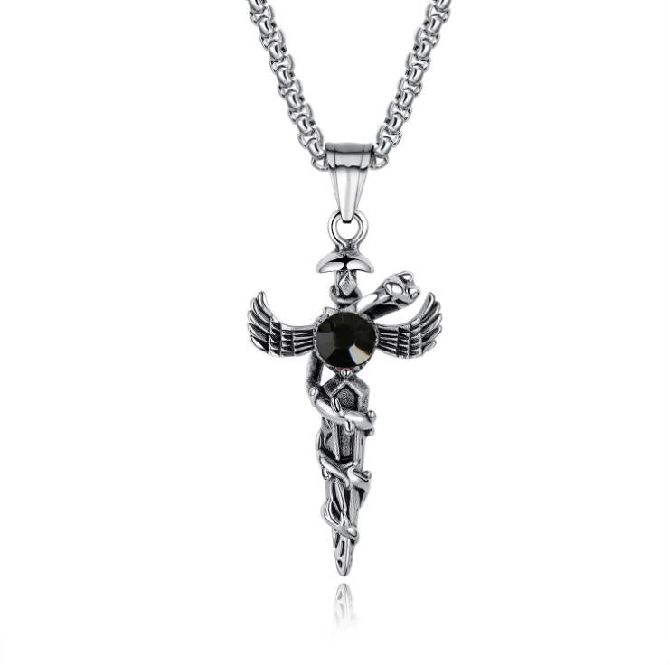 Men's Titanium Steel Necklace Long Cross Pendant