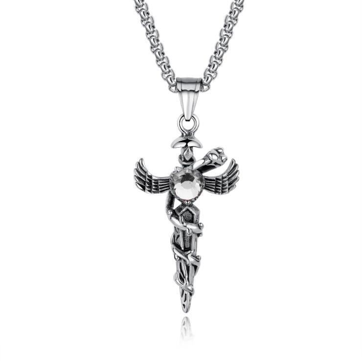 Men's Titanium Steel Necklace Long Cross Pendant