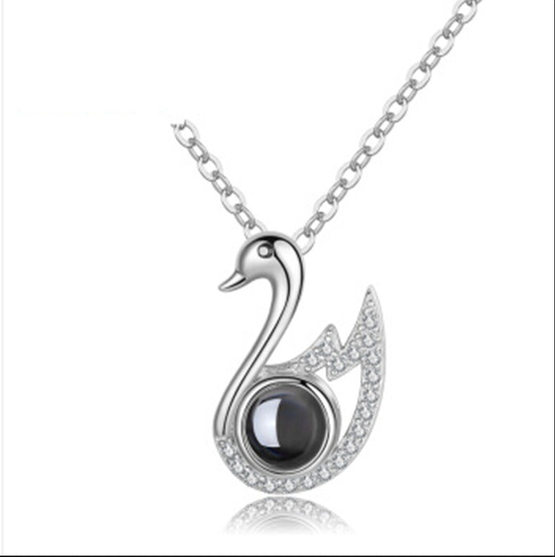 Projection 100 Languages Love You Swan Pendant Clavicle Chain