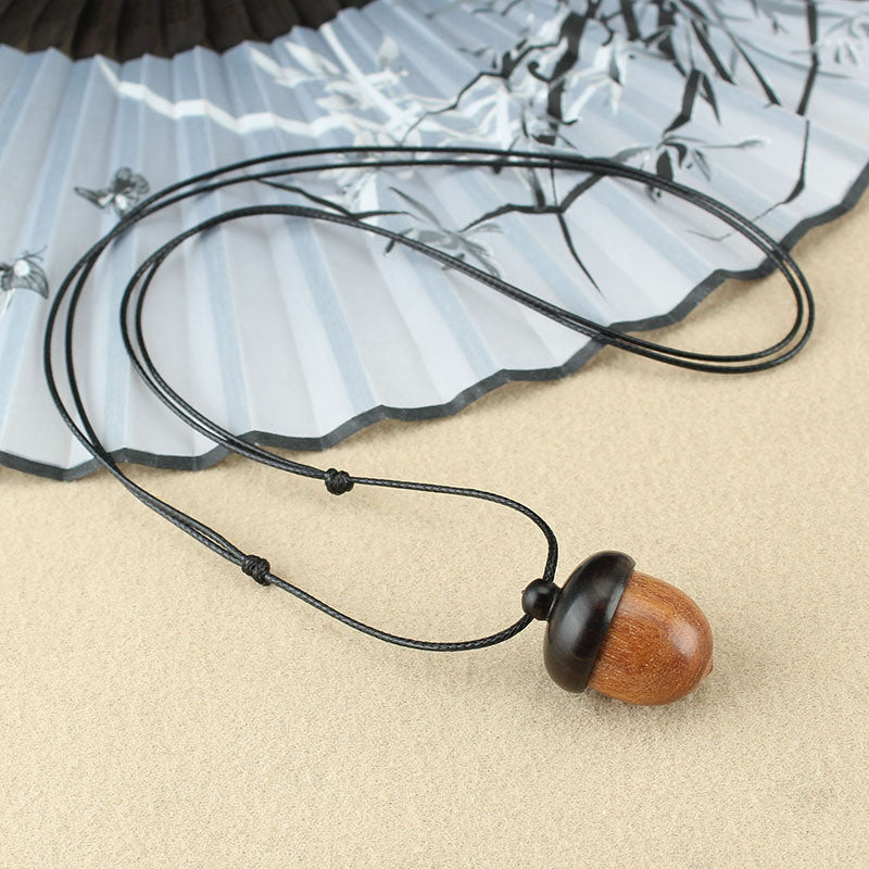 Vintage Unscrewable Ebony Acorn Pendant Gawu Box Long Necklace