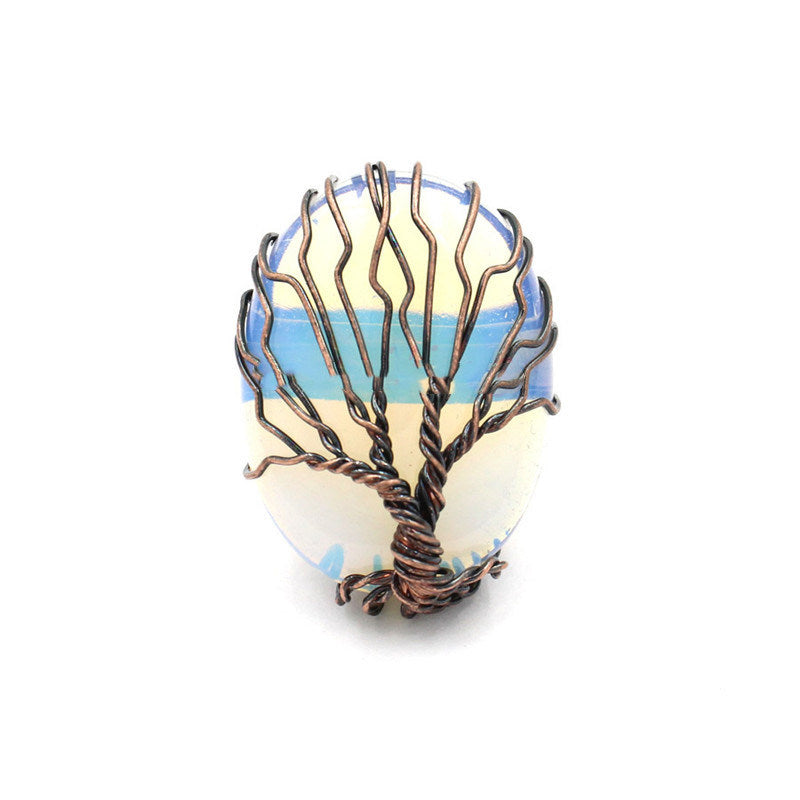 Crystal Stone Shaped Tree Of Life Ring