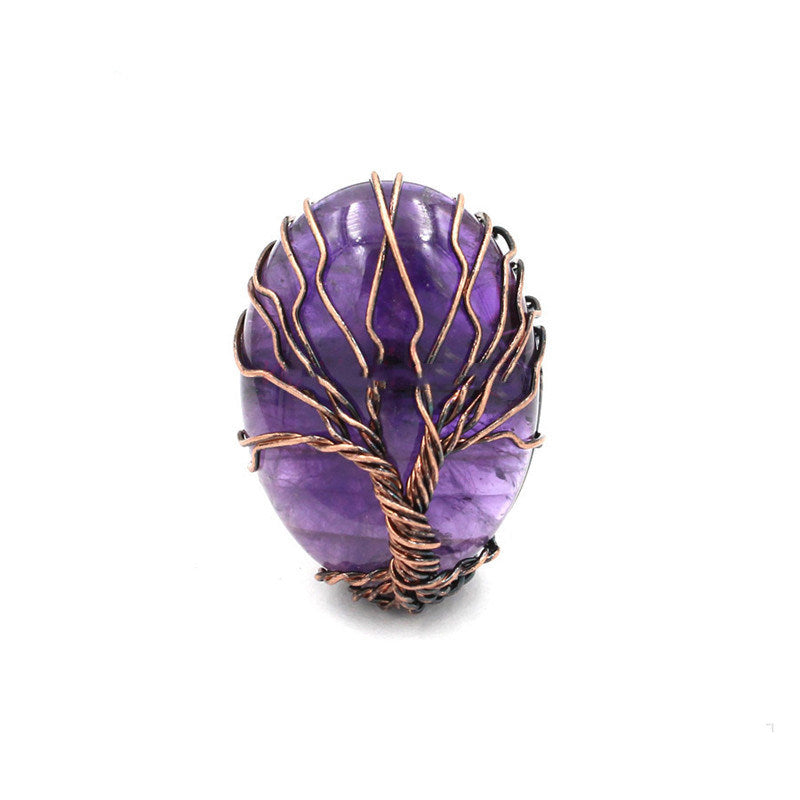 Crystal Stone Shaped Tree Of Life Ring