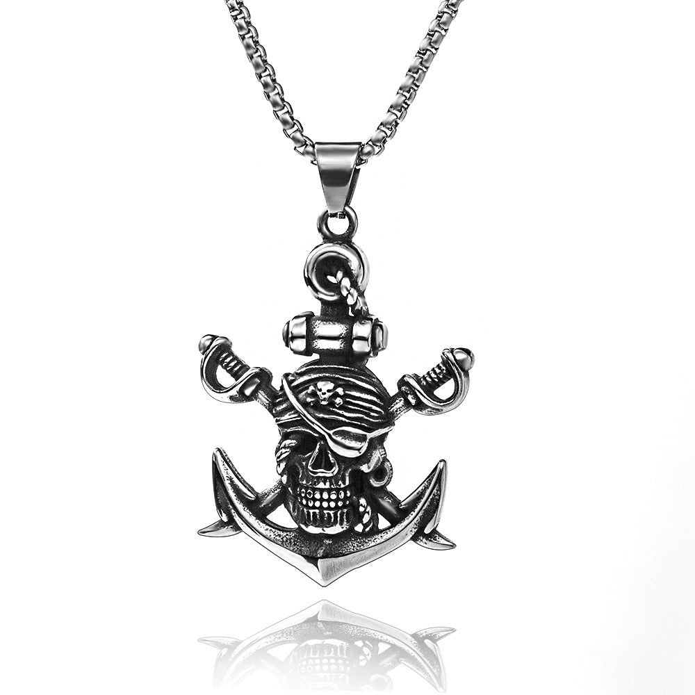 European And American Retro Halloween Skull Ghost Head Anchor Necklace