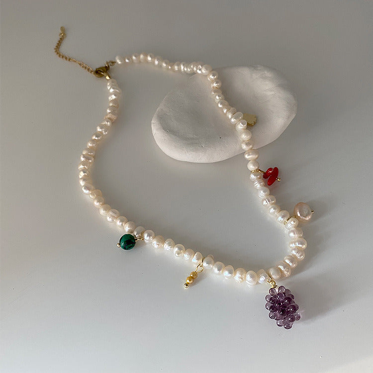 Super Fairy Freshwater Pearl Color Crystal Fruit Necklace