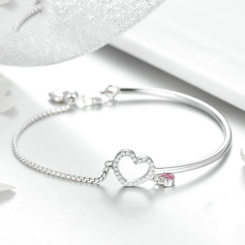 Jewelry Woman Heart Sterling Silver Fashion Ladies Silver Bracelet