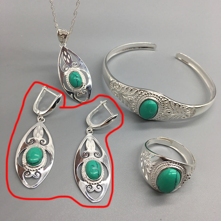 Ethnic Mongolian Silver Jewelry Set Bracelet Four Piece Set