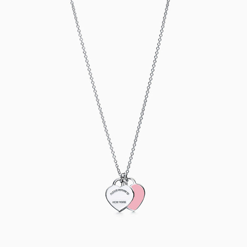 Silver Double Love Brand Enamel Necklace Female Pendant Clavicle Chain