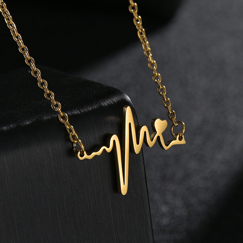 Neutral All-match Couple Heartbeat Heart Titanium Steel Necklace