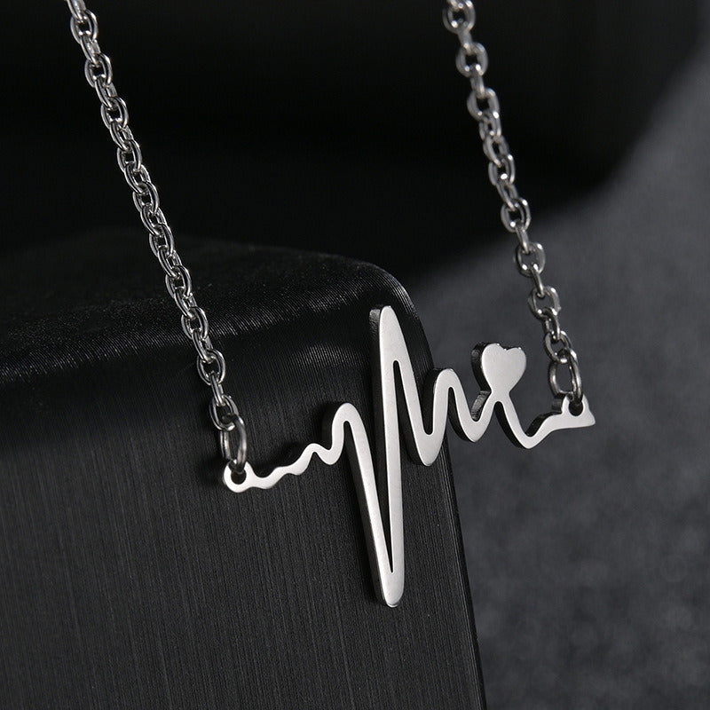 Neutral All-match Couple Heartbeat Heart Titanium Steel Necklace