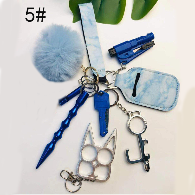 Self Defense Keychain Suit Personal Keychain For Girls Women Safety Key Ring With Hand Sanitizer Bottle Holder Pompom Whistle