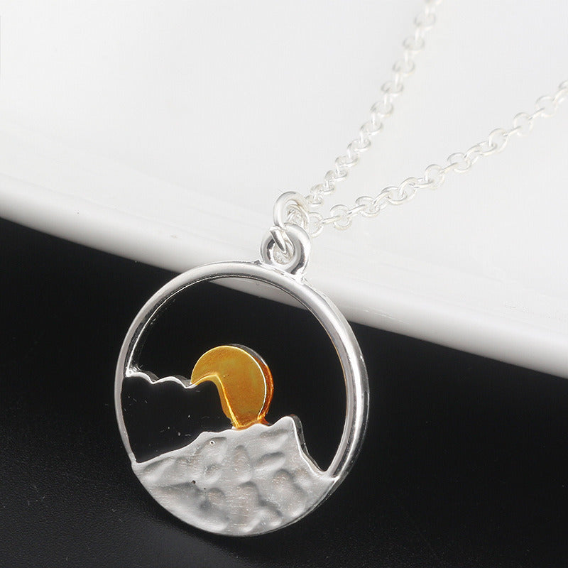 Valentine's Day Gift Sunrise Sunset Mountains Necklace Pendant