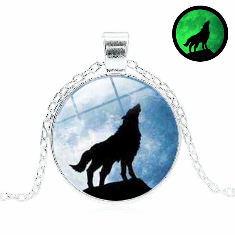 Howling Wolf Time Stone Noctilucent Necklace Women's Fashion Creative Pendant Jewelry Cross-border Hot Clavicle Chain