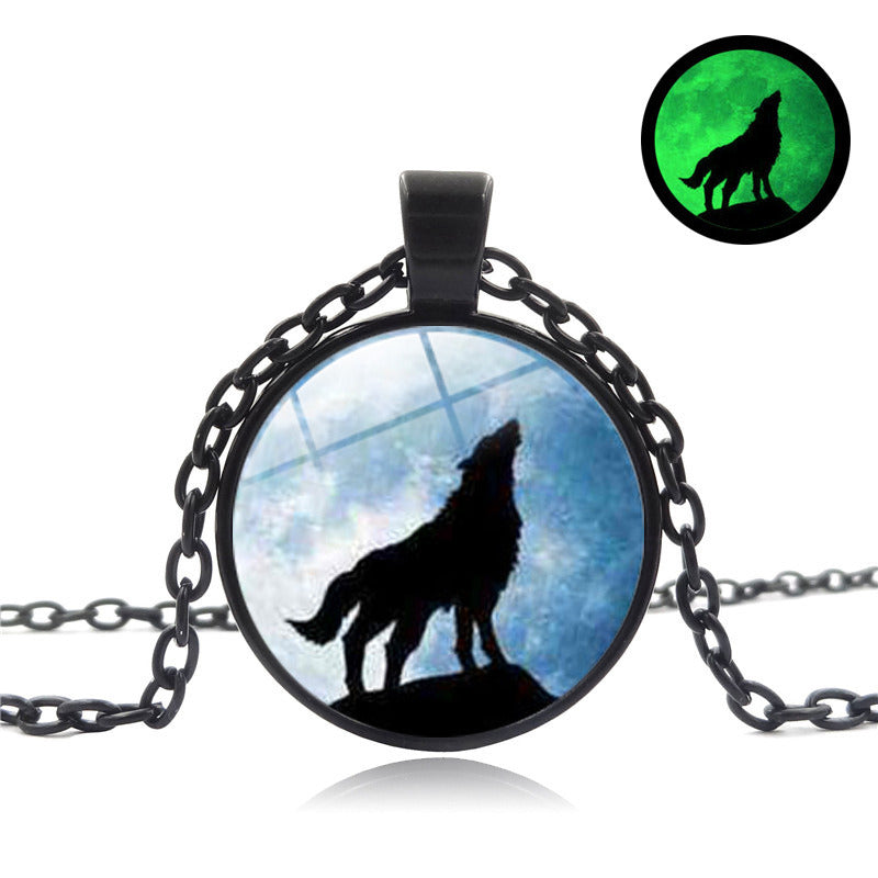 Howling Wolf Time Stone Noctilucent Necklace Women's Fashion Creative Pendant Jewelry Cross-border Hot Clavicle Chain