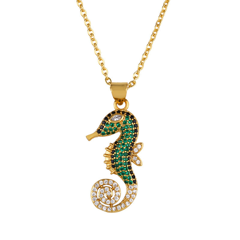 Ocean Jewelry Necklace Lobster Seahorse Pendant Personality Zircon