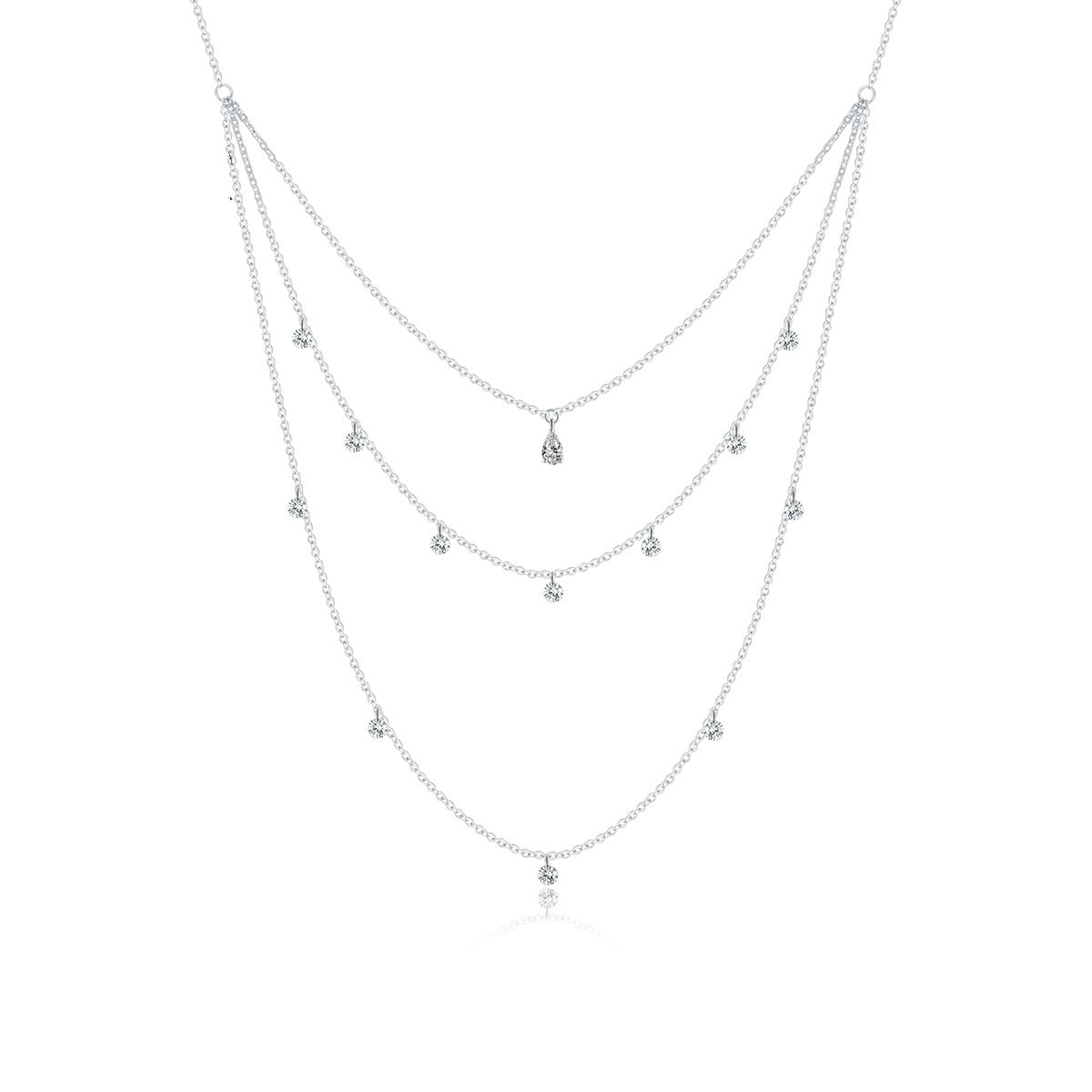 Sterling Silver Three Layer Necklace Fashion Simple