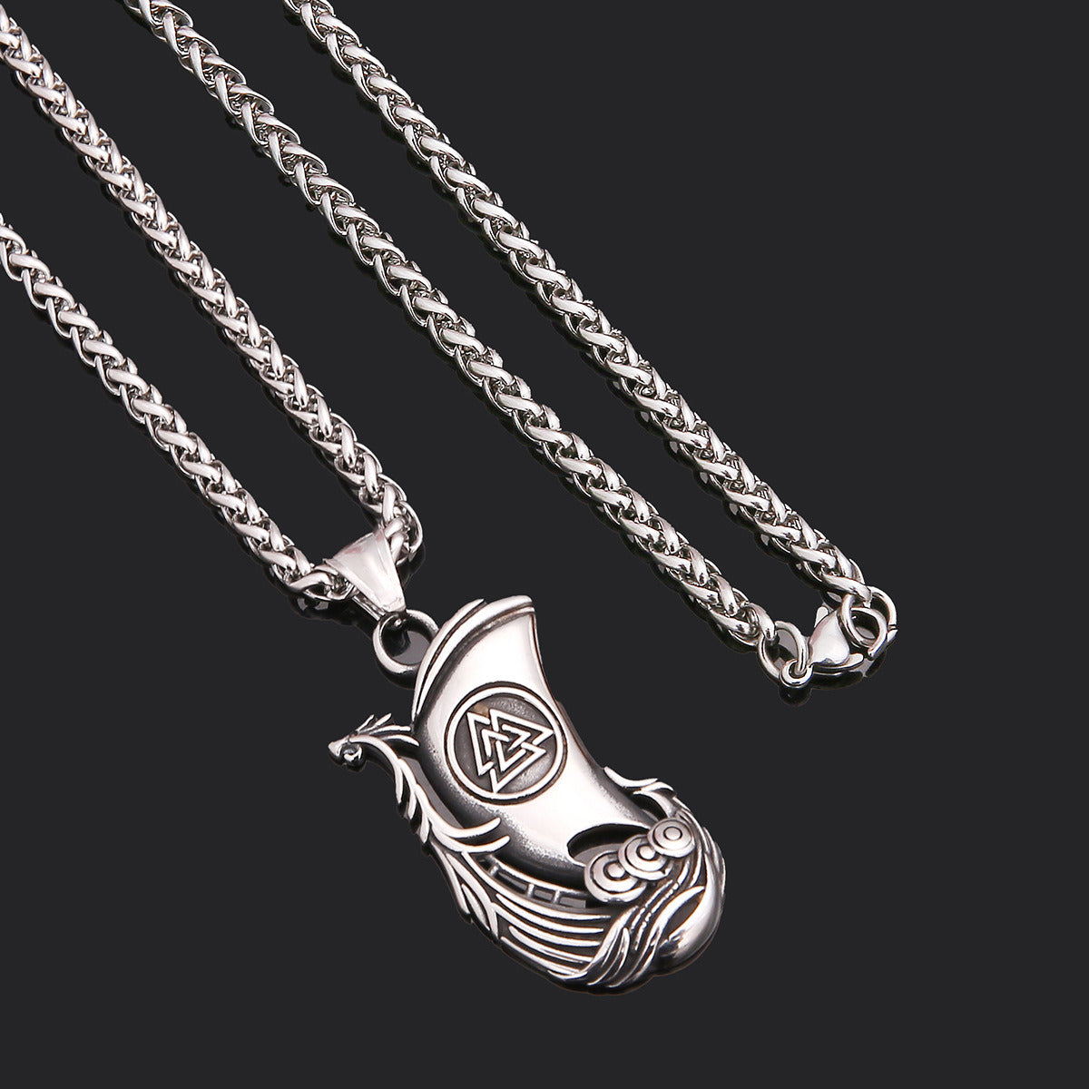 Viking Ornament Pirate Ship Necklace Stainless Steel Pendant Cross-border New Titanium Steel Orchid Chain Men Viking