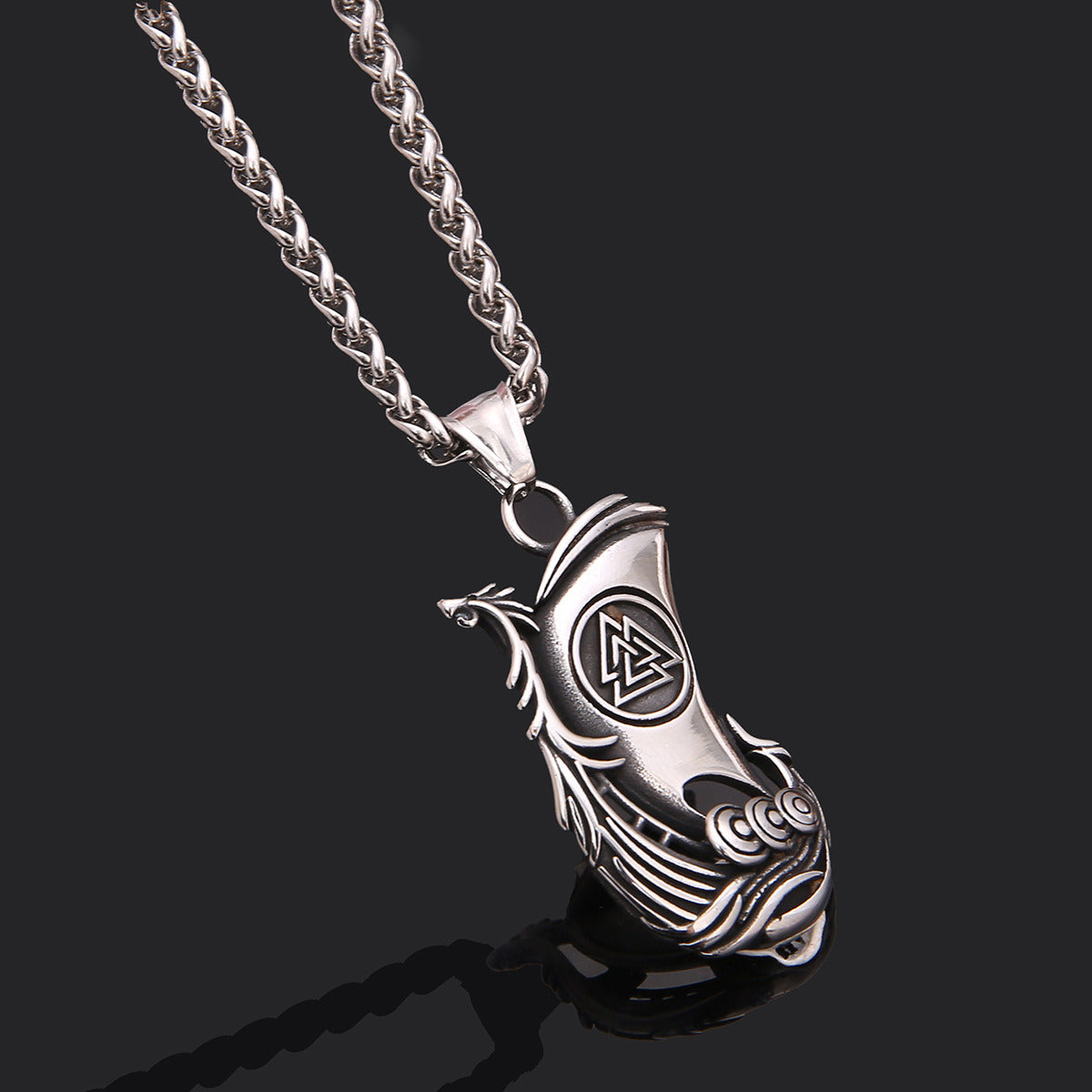 Viking Ornament Pirate Ship Necklace Stainless Steel Pendant Cross-border New Titanium Steel Orchid Chain Men Viking