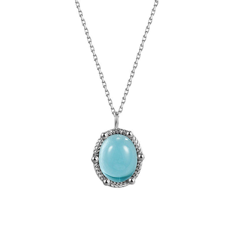 Women's Sterling Silver Blue Stone Water Drop Pendant Necklace