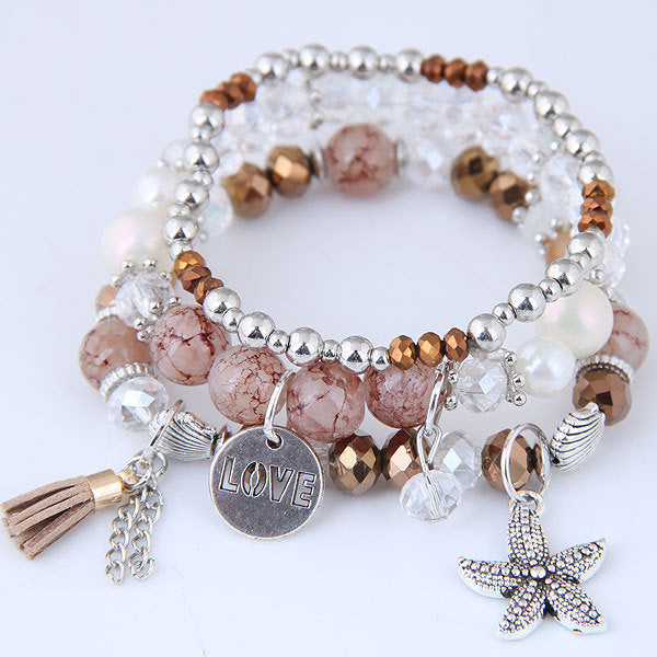 Pearl Crystal Hand-String Pearl Starfish Tassel Bracelet