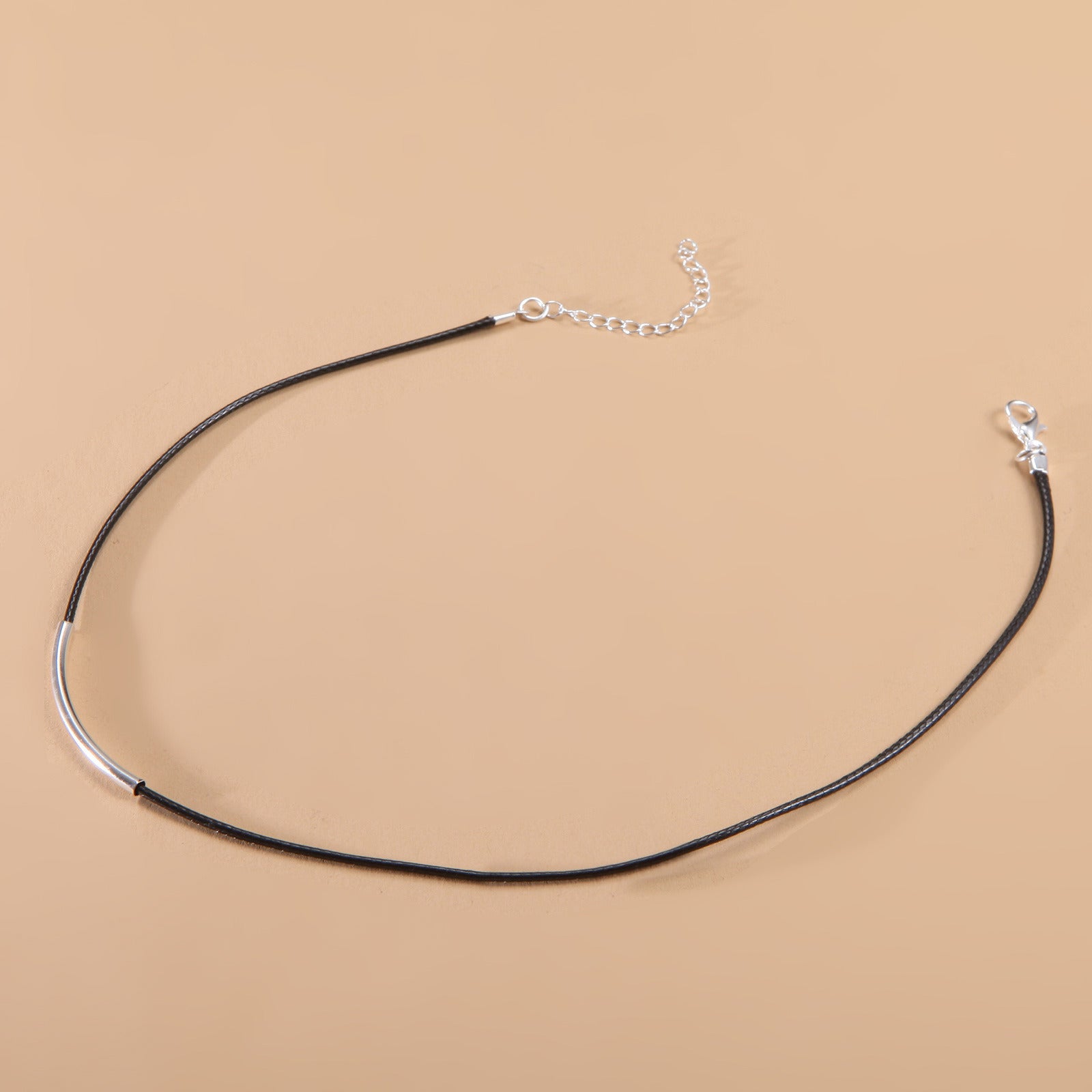 Black Leather Rope Metal Tube Necklace Women's Short Neck Collar Necklace Choker Women's Clavicle Chain