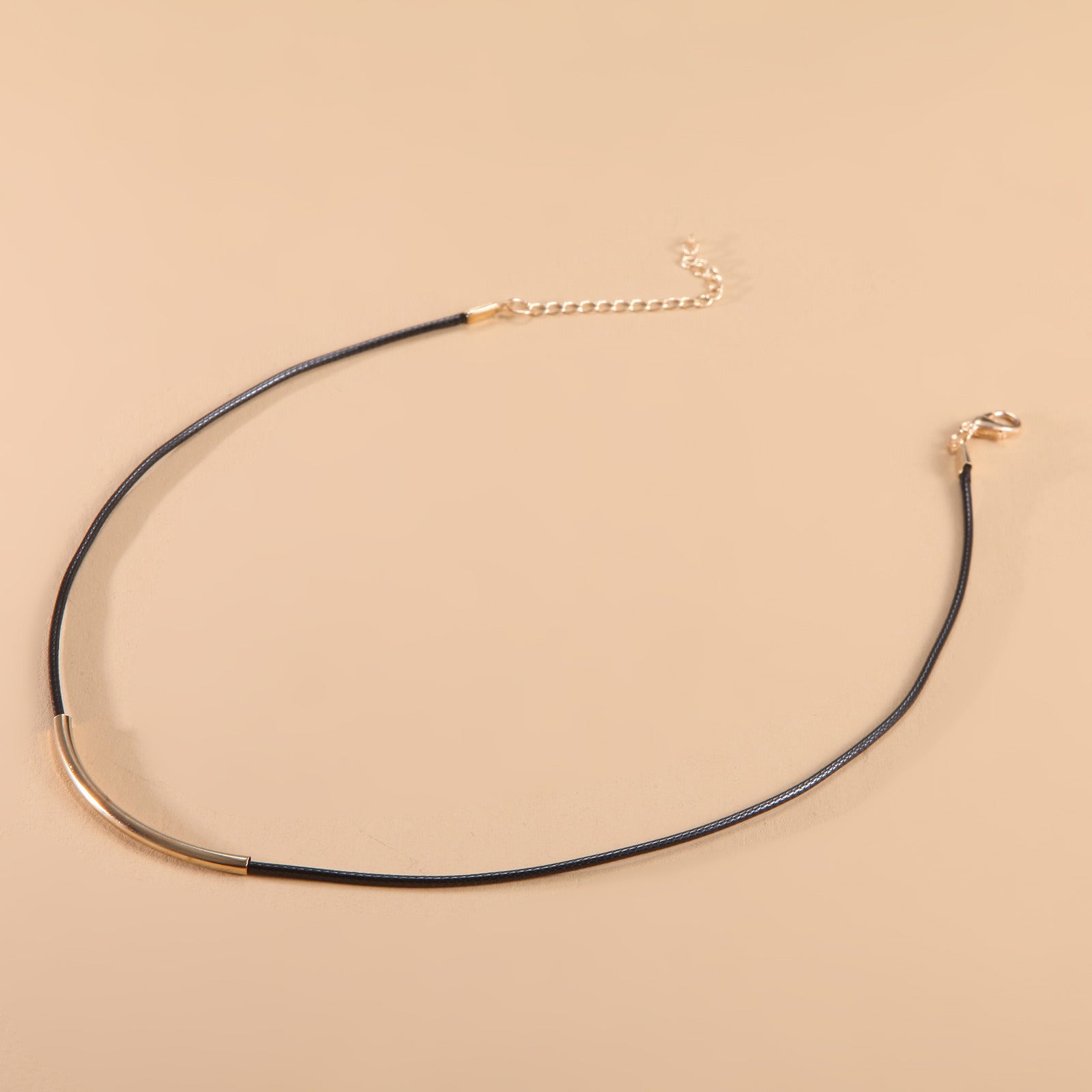 Black Leather Rope Metal Tube Necklace Women's Short Neck Collar Necklace Choker Women's Clavicle Chain