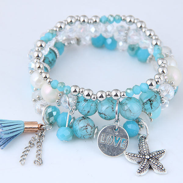 Pearl Crystal Hand-String Pearl Starfish Tassel Bracelet