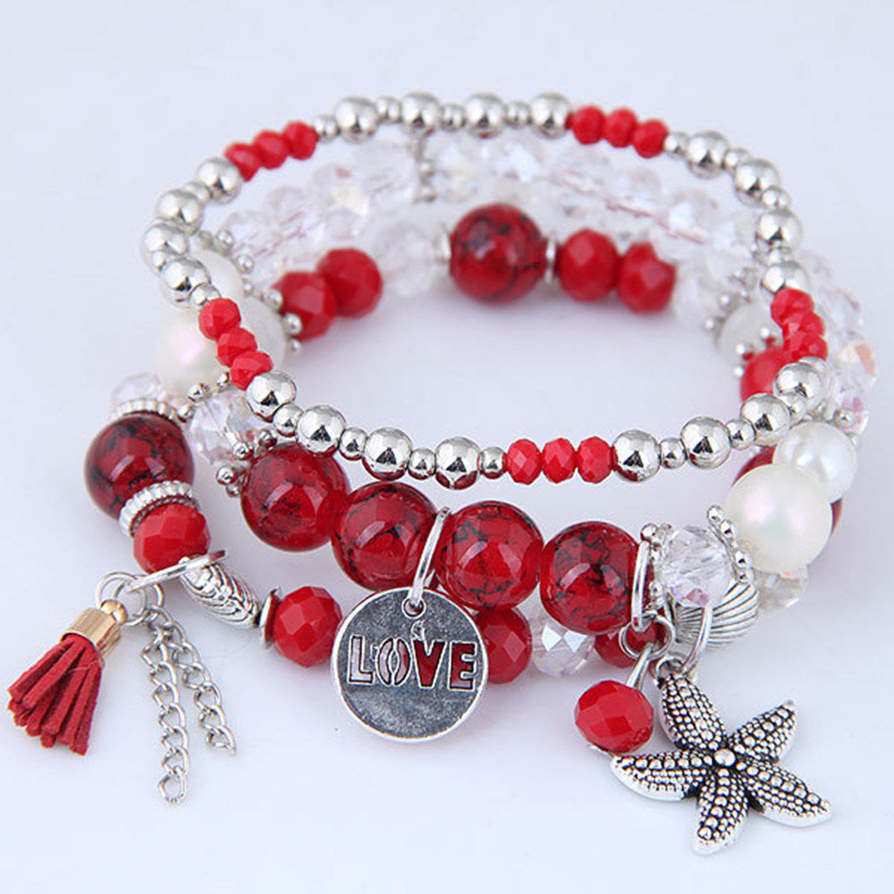 Pearl Crystal Hand-String Pearl Starfish Tassel Bracelet