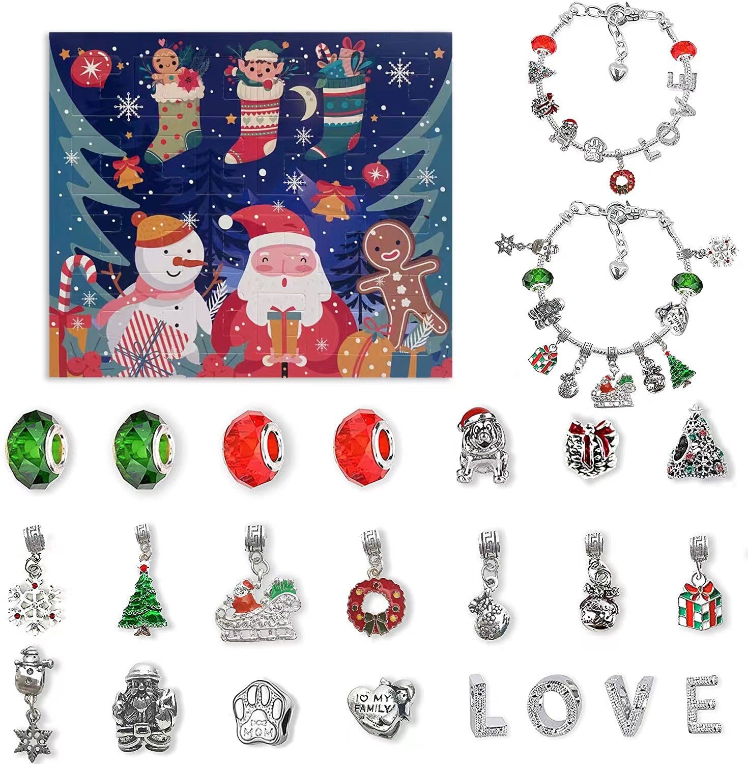 New Christmas Advent Countdown Calendar Gift Box DIY Bracelet