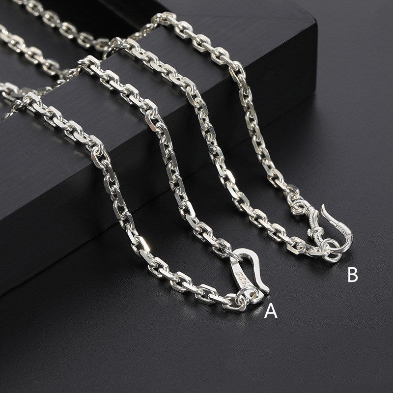 925 Sterling Silver Batch Flower Carven Design Cross Necklace Fashion Thai Silver 3mm Men's Bracelet Vintage Distressed Long Sweater Chain