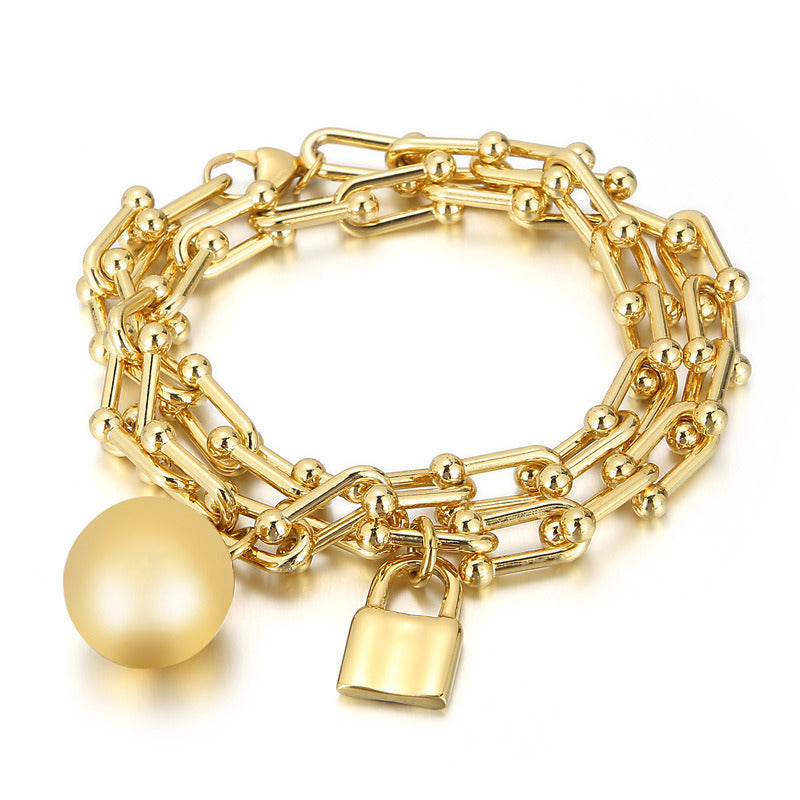 Double Layer Horseshoe Chain Ball Padlock Bracelet