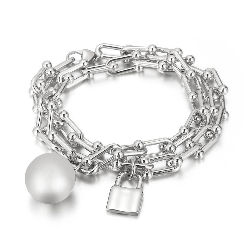 Double Layer Horseshoe Chain Ball Padlock Bracelet