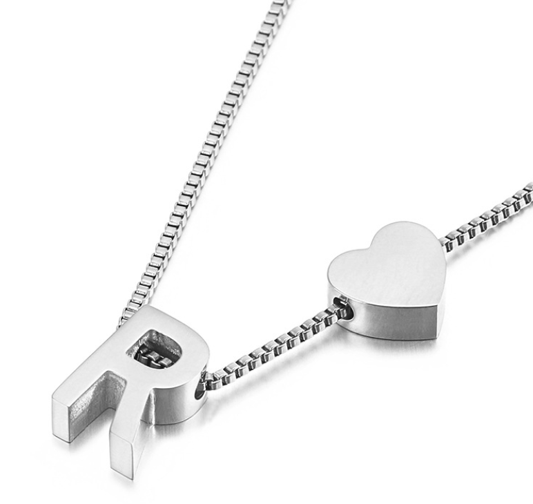 Peach Heart 26 Letters Love Letter Titanium Steel Necklace