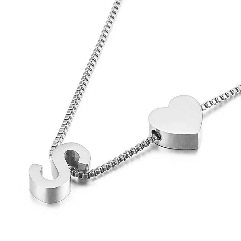 Peach Heart 26 Letters Love Letter Titanium Steel Necklace