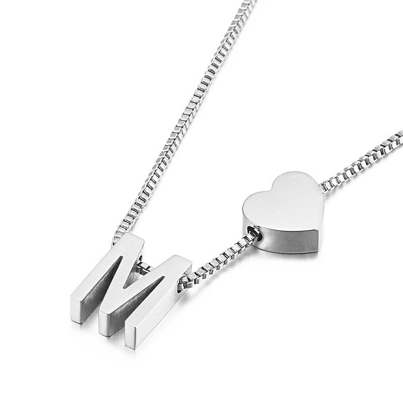 Peach Heart 26 Letters Love Letter Titanium Steel Necklace